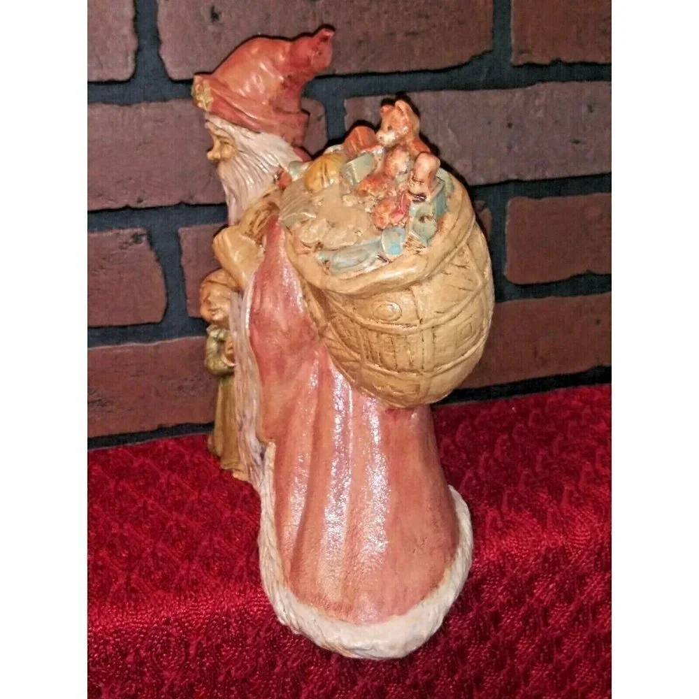 Vintage Antique Santa Figure w Child & Bag of Toys Ceramic Neutral colors RARE